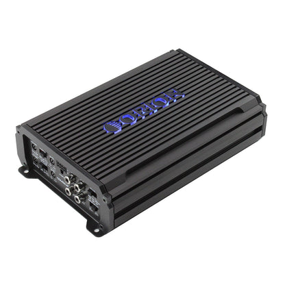 Black audio amplifier with ORION Car Audio brand logo on a white background