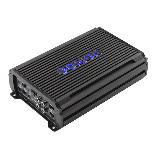 Black audio amplifier with ORION Car Audio brand logo on a white background